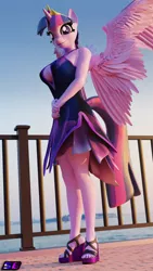Size: 2160x3840 | Tagged: safe, artist:shadowboltsfm, derpibooru import, twilight sparkle, alicorn, anthro, plantigrade anthro, 3d, 4k, absolute cleavage, big breasts, blender, breasts, busty twilight sparkle, cleavage, clothes, crown, cute, dress, eyelashes, feet, female, high heels, image, jewelry, looking at you, looking down, looking down at you, nail polish, not sfm, open-toed shoes, platform heels, png, regalia, shoes, smiling, solo, standing, toenail polish, toes, twilight sparkle (alicorn), wings