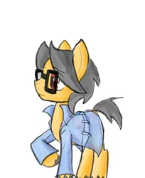 Size: 540x662 | Tagged: safe, artist:a.s.e, derpibooru import, oc, oc:a.s.e, unofficial characters only, earth pony, pony, clothes, eyebrows visible through hair, glasses, image, jpeg, male, one hoof raised, raised hoof, raised tail, simple background, solo, stallion, tail, trenchcoat, unshorn fetlocks, white background