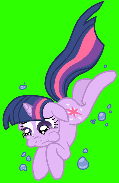 Size: 744x1140 | Tagged: safe, artist:scinstigator, artist:scintillant-h, derpibooru import, twilight sparkle, pony, unicorn, bubble, female, floppy ears, green background, image, mare, png, puffy cheeks, simple background, solo, swimming, unicorn twilight