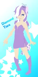 Size: 1070x2137 | Tagged: safe, artist:ping000, banned from derpibooru, deleted from derpibooru, derpibooru import, diamond tiara, human, clothes, dress, eared humanization, female, hair over one eye, humanized, image, lineless, png, solo, tailed humanization