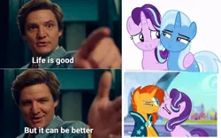 Size: 700x438 | Tagged: safe, derpibooru import, starlight glimmer, sunburst, trixie, female, image, jpeg, lesbian, life is good but it can be better, male, maxwell lord, meme, shipping, starburst, startrix, straight, wonder woman 1984