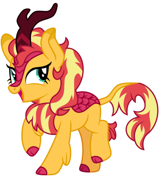 Size: 4600x5200 | Tagged: safe, artist:emeraldblast63, derpibooru import, sunset shimmer, kirin, female, image, kirin sunset, kirinified, looking at you, open mouth, png, show accurate, simple background, solo, species swap, transparent background