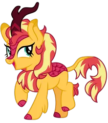 Size: 4600x5200 | Tagged: safe, artist:emeraldblast63, derpibooru import, sunset shimmer, kirin, female, image, kirin sunset, kirinified, looking at you, open mouth, png, show accurate, simple background, solo, species swap, transparent background
