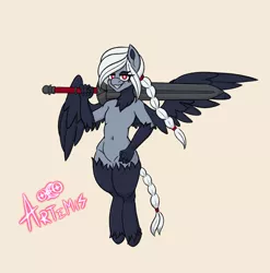 Size: 2772x2806 | Tagged: safe, artist:ezralight, derpibooru import, oc, oc:artemis, unofficial characters only, hippogriff, image, male, png, sword, weapon