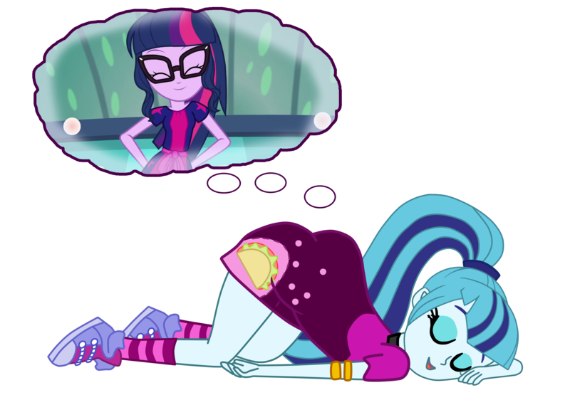 Size: 3000x2083 | Tagged: safe, artist:gmaplay, derpibooru import, sci-twi, sonata dusk, twilight sparkle, equestria girls, ass, butt, clothes, converse, dream bubble, female, image, lesbian, png, sci-twinata, shipping, shoes, simple background, socks, sonata donk, transparent background, twinata