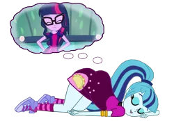 Size: 3000x2083 | Tagged: safe, artist:gmaplay, derpibooru import, sci-twi, sonata dusk, twilight sparkle, equestria girls, ass, butt, clothes, converse, dream bubble, female, image, lesbian, png, sci-twinata, shipping, shoes, simple background, socks, sonata donk, transparent background, twinata