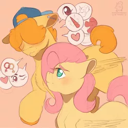 Size: 2048x2048 | Tagged: safe, artist:roseandcompany, derpibooru import, fluttershy, oc, oc:trucker, unicorn, blushing, crush, image, jpeg, walking