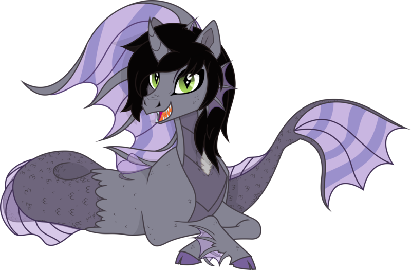 Size: 7625x5000 | Tagged: safe, artist:aureai-sketches, artist:lightningbolt, derpibooru import, oc, ponified, ponified:kellin quinn, pony, siren, cloven hooves, collaboration, commission, crossed hooves, curved horn, fangs, fins, fish tail, happy, horn, image, looking at you, lying down, open mouth, png, prone, scales, vector