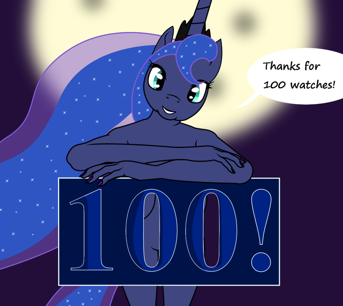 Size: 1212x1080 | Tagged: questionable, artist:nitefire, derpibooru import, princess luna, alicorn, anthro, breasts, busty princess luna, digital art, female, horn, image, milestone, moon, night, nudity, png, solo, solo female, speech bubble, text