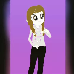 Size: 1000x1000 | Tagged: safe, artist:rxndxm.artist, derpibooru import, oc, unofficial characters only, equestria girls, clothes, female, image, jpeg, pants, smiling, solo