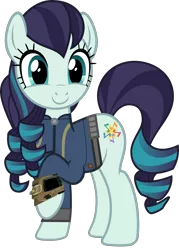 Size: 5000x6969 | Tagged: safe, artist:cheezedoodle96, artist:luckreza8, artist:ponygamer2020, derpibooru import, coloratura, earth pony, pony, fallout equestria, the mane attraction, absurd resolution, c:, clothes, cute, fallout, female, happy, image, jumpsuit, mare, pipboy, png, raised hoof, rara, rarabetes, simple background, smiling, solo, the magic inside, transparent background, vault suit, vector