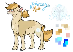 Size: 1280x923 | Tagged: safe, artist:ayartzramen, derpibooru import, oc, oc:jonathan apple, unofficial characters only, pony, unicorn, cloven hooves, color palette, fluffy, image, male, offspring, parent:applejack, parent:prince blueblood, parents:bluejack, png, reference sheet, scar, simple background, solo, stallion, transparent background