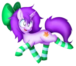 Size: 2500x2174 | Tagged: safe, artist:clarissa arts, derpibooru import, oc, oc:mable syrup, unofficial characters only, pony, unicorn, blind, bow, clothes, image, leaf, png, simple background, socks, solo, sonic the hedgehog (series), striped socks, stylized, transparent background