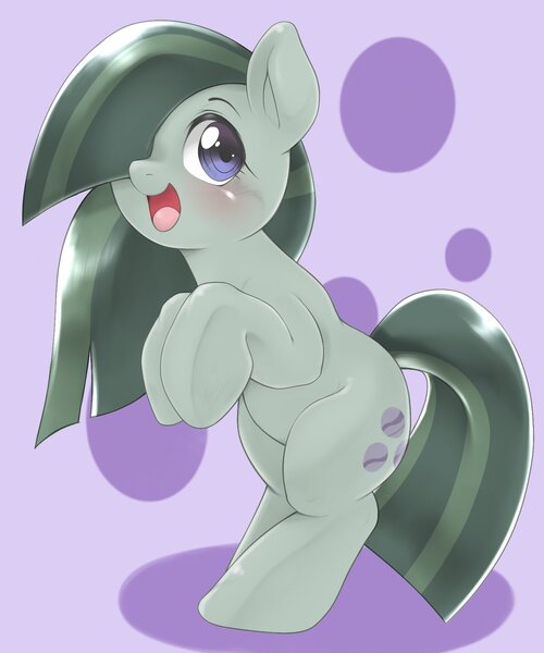 Size: 1536x1842 | Tagged: safe, artist:kurogewapony, derpibooru import, marble pie, earth pony, pony, bipedal, blushing, cute, female, hair over one eye, happy, image, jpeg, looking at you, marblebetes, mare, open mouth, smiling, solo
