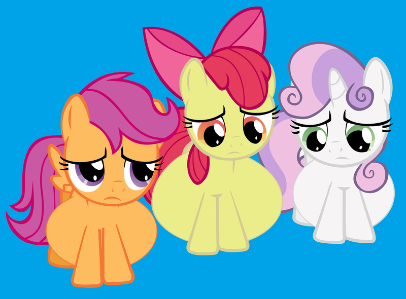 Size: 2852x2103 | Tagged: artist needed, suggestive, artist:preggoapplebloom, derpibooru import, edit, apple bloom, scootaloo, sweetie belle, earth pony, pegasus, pony, unicorn, belly, big belly, blue background, bow, cutie mark crusaders, female, foal, hair bow, image, png, preggy belle, pregnant, pregnant apple bloom, pregnant edit, pregnant foal, pregnant scootaloo, sad, simple background, trio, trio female