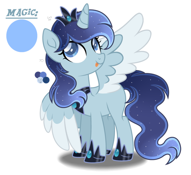 Size: 2832x2608 | Tagged: safe, artist:lazuli0209, artist:purplepotato04, derpibooru import, oc, alicorn, pony, crown, female, image, jewelry, magical lesbian spawn, mare, offspring, parent:derpy hooves, parent:princess luna, parents:lunaderp, png, regalia, solo, tongue out, two toned wings, wings