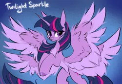 Size: 2048x1406 | Tagged: safe, artist:hydrargyrum, derpibooru import, twilight sparkle, twilight sparkle (alicorn), alicorn, pony, seraph, seraphicorn, cherub, four wings, image, jpeg, multiple wings, rearing, simple background, smiling, solo, spread wings, wings
