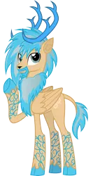 Size: 2296x4325 | Tagged: safe, artist:lightning stripe, derpibooru import, oc, oc:ori wisp, unofficial characters only, deer, deer pony, original species, peryton, pony, derpibooru community collaboration, 2021 community collab, antlers, beard, blue mane, cloven hooves, commission, cutie mark, derpibooru exclusive, facial hair, image, leonine tail, male, neck fluff, one hoof raised, png, show accurate, simple background, smiling, solo, stallion, transparent background, two toned mane, vector, wings