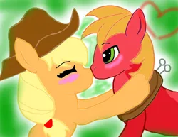 Size: 900x694 | Tagged: safe, artist:harukipaint, derpibooru import, applejack, big macintosh, applecest, applemac, blushing, female, image, incest, jpeg, kissing, male, shipping, straight