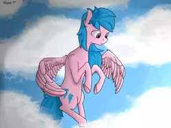 Size: 2000x1500 | Tagged: safe, artist:uteuk, derpibooru import, firefly, pegasus, pony, cloud, female, flying, g1, image, mare, png, sky, solo, wings