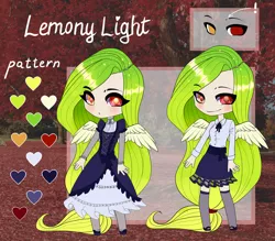 Size: 2700x2364 | Tagged: safe, artist:helemaranth, derpibooru import, oc, oc:lemony light, unofficial characters only, human, clothes, dress, duo, eye, eyes, female, heterochromia, humanized, image, png, reference sheet, shoes, skirt, winged humanization, wings