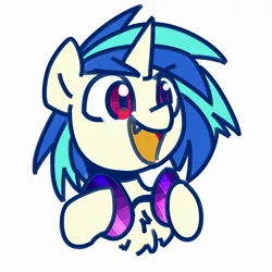 Size: 2600x2600 | Tagged: safe, artist:yaaaco, derpibooru import, vinyl scratch, pony, unicorn, chest fluff, cute, cute little fangs, fangs, female, hoof hold, image, jpeg, mare, open mouth, raised hoof, simple background, solo, vinyl's glasses, vinylbetes, white background