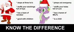 Size: 4060x1752 | Tagged: suggestive, derpibooru import, edit, spike, dragon, caption, christmas, hat, holiday, huh, image, image macro, male, op is a duck, png, santa claus, santa hat, shitposting, simple background, text, wat, white background