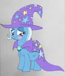 Size: 720x840 | Tagged: safe, artist:mj455, derpibooru import, trixie, pony, unicorn, belly, big belly, blushing, cape, clothes, female, gem, hat, image, kicking, mare, png, pregnant, smiling, trixie's cape, trixie's hat