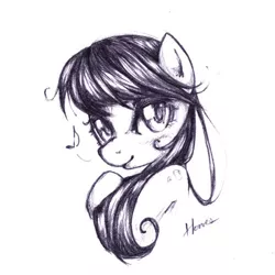 Size: 600x600 | Tagged: safe, artist:derpiihooves, derpibooru import, octavia melody, earth pony, pony, bust, female, grayscale, image, jpeg, mare, monochrome, solo, traditional art