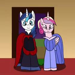 Size: 1280x1280 | Tagged: safe, artist:platinumdrop, derpibooru import, princess cadance, shining armor, clothes, costume, dress, gown, halloween, holiday, image, jpeg, nightmare night, nightmare night costume, princess aurora, request, sleeping beauty