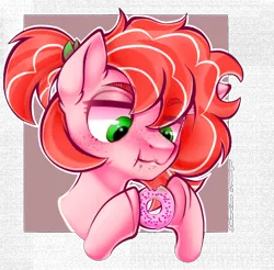 Size: 700x688 | Tagged: safe, artist:silverlove, derpibooru import, oc, oc:shimmy, oc:strawberry glaze, unofficial characters only, earth pony, pony, donut, eating, food, herbivore, image, munch, png, solo