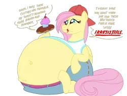 Size: 1024x768 | Tagged: suggestive, artist:jamesawilliams1996, artist:princebluemoon3, color edit, derpibooru import, edit, fluttershy, pegasus, pony, my little pony: pony life, pie vs. pie, spoiler:pony life s01e23, 90s grunge fluttershy, baseball cap, belly, belly button, belt, big belly, candy, cap, clothes, colored, cupcake, donut, dough-cup-pop, fat, fattershy, female, food, grammar error, hat, huge belly, image, lollipop, midriff, morbidly obese, obese, pants, png, shirt, simple background, sleeveless, sleeveless shirt, solo, solo female, transparent background, weight gain
