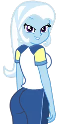 Size: 646x1130 | Tagged: safe, artist:gmaplay, derpibooru import, trixie, human, equestria girls, ass, breasts, butt, clothes swap, female, image, looking at you, png, rear view, simple background, solo, the great and powerful ass, transparent background, vector