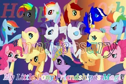 Size: 1500x1000 | Tagged: safe, artist:rainbow dash is best pony, derpibooru import, applejack, fluttershy, pinkie pie, princess twilight 2.0, rainbow dash, rarity, twilight sparkle, twilight sparkle (alicorn), oc, oc:appletime, oc:official blue, oc:rainbowrio, oc:rainbowstorm, alicorn, earth pony, original species, pegasus, pony, unicorn, water pony, the last problem, alicorn oc, applejack's hat, clothes, cowboy hat, crown, eyes closed, eyeshadow, flying, freckles, gradient background, grey hair, happy birthday mlp:fim, hat, horn, image, jewelry, looking at you, looking back, makeup, mane six, mlp fim's tenth anniversary, older, older applejack, older fluttershy, older mane six, older pinkie pie, older rainbow dash, older rarity, older twilight, pegasus oc, png, regalia, scarf, shading, spread wings, text, wings, òwó