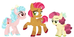 Size: 785x397 | Tagged: safe, artist:fcrestnymph, derpibooru import, babs seed, cozy glow, oc, oc:pearly whites, earth pony, pegasus, pony, alternate design, colored hooves, female, image, lesbian, magical lesbian spawn, mare, offspring, older, older babs seed, older cozy glow, parent:babs seed, parent:cozy glow, png, redesign, shipping, simple background, transparent background