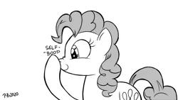 Size: 1200x675 | Tagged: safe, artist:pony-berserker, derpibooru import, pinkie pie, boop, image, monochrome, png, pony-berserker's twitter sketches, self-boop, smiling, stippling, unsound effect