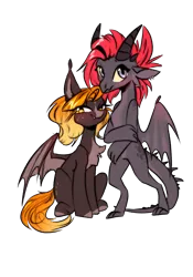 Size: 1668x2388 | Tagged: safe, artist:vincher, derpibooru import, oc, oc:fire glow, oc:vincher, unofficial characters only, bat pony, dragon, derpibooru community collaboration, 2021 community collab, female, image, png, simple background, transparent background