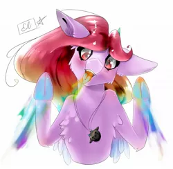 Size: 1795x1751 | Tagged: safe, artist:ellis_sunset, derpibooru import, oc, unofficial characters only, pegasus, pony, bust, chest fluff, frog (hoof), image, jewelry, jpeg, necklace, paint, pegasus oc, signature, simple background, solo, tongue out, underhoof, white background, wings