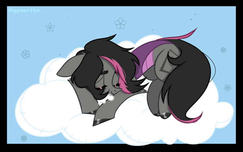 Size: 1600x1000 | Tagged: safe, artist:hypocrite, derpibooru import, oc, oc:mimicry, original species, cloud, eyes closed, female, image, png, purple changeling, sleeping, solo