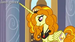 Size: 1920x1080 | Tagged: safe, artist:luna.queex, derpibooru import, edit, edited screencap, screencap, adagio dazzle, alicorn, pony, alicornified, eyelashes, female, grin, horn, image, indoors, jewelry, looking down, mare, peytral, png, race swap, smiling, solo, tiara, wings