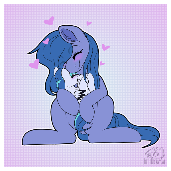 Size: 2000x2000 | Tagged: safe, artist:dreamy, artist:littledreamycat, derpibooru import, oc, oc:jewel blue, oc:shadow blue, earth pony, pegasus, pony, cute, female, filly, foal, happy, image, love, mare, mother and child, mother and daughter, patreon, patreon reward, png