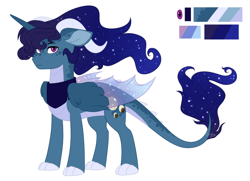 Size: 1841x1335 | Tagged: safe, artist:silentwolf-oficial, derpibooru import, oc, oc:eclipse, unofficial characters only, dracony, dragon, hybrid, pony, ethereal mane, ethereal wings, hybrid wings, image, interspecies offspring, magical lesbian spawn, male, offspring, parent:princess ember, parent:princess luna, parents:emberluna, png, reference sheet, simple background, solo, starry mane, white background, wings