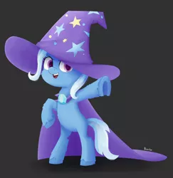 Size: 1800x1850 | Tagged: safe, artist:biocrine, derpibooru import, trixie, pony, unicorn, arm fluff, bipedal, butt fluff, cape, clothes, cute, diatrixes, female, filly, filly trixie, hat, image, leg fluff, open mouth, png, simple background, solo, stray strand, trixie's cape, trixie's hat, tummy fluff, younger