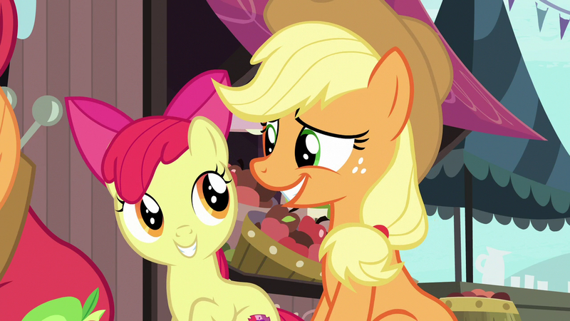 Size: 1280x720 | Tagged: safe, derpibooru import, screencap, apple bloom, applejack, big macintosh, earth pony, pony, season 7, the perfect pear, cowboy hat, female, filly, hat, image, male, mare, png, smiling, stallion, stetson