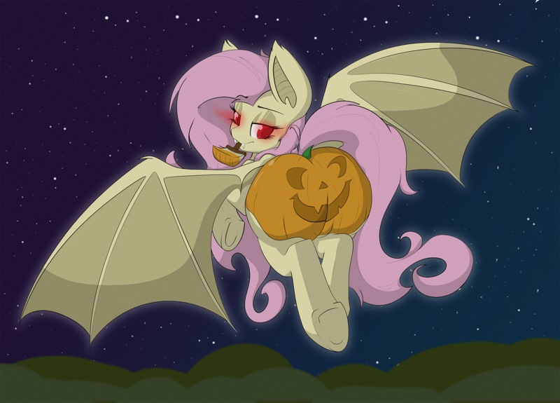 Size: 2000x1438 | Tagged: questionable, artist:blueblaze95, derpibooru import, fluttershy, bat pony, ass, bat ponified, bodypaint, butt, dock, flutterbat, flutterbutt, halloween, holiday, image, jack-o-lantern, looking back, mouth hold, paintbrush, plot, png, pumpkin, pumpkin butt, race swap, the ass was fat, underhoof