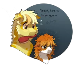 Size: 780x650 | Tagged: safe, artist:lastnight-light, derpibooru import, oc, oc:cheddar cheese, oc:colby jack, unofficial characters only, earth pony, pony, brush, colt, image, male, mouth hold, png, simple background, transparent background