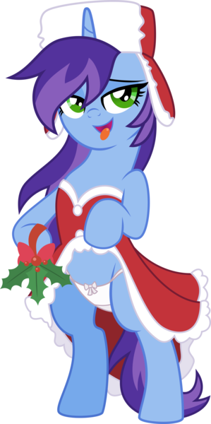 Size: 2246x4500 | Tagged: suggestive, artist:limedazzle, derpibooru import, oc, oc:cher nobyl, unofficial characters only, unicorn, christmas, clothes, hat, holiday, holly, holly mistaken for mistletoe, image, panties, png, show accurate, show accurate porn, simple background, solo, transparent background, underwear, ushanka