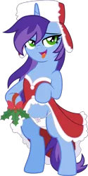 Size: 2246x4500 | Tagged: suggestive, artist:limedazzle, derpibooru import, oc, oc:cher nobyl, unofficial characters only, unicorn, christmas, clothes, hat, holiday, holly, holly mistaken for mistletoe, image, panties, png, show accurate, show accurate porn, simple background, solo, transparent background, underwear, ushanka