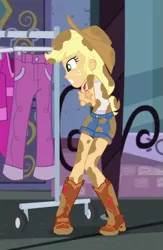 Size: 391x601 | Tagged: safe, artist:thedarkpony, derpibooru import, edit, edited screencap, screencap, applejack, equestria girls, equestria girls series, street chic, spoiler:eqg series (season 2), clothes, cropped, denim shorts, female, image, mud, mud edit, muddy, png, shorts, wet and messy