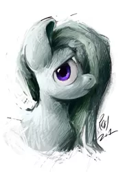 Size: 1702x2375 | Tagged: safe, artist:rigbyh00ves, derpibooru import, marble pie, earth pony, pony, bust, female, hair over one eye, high res, image, jpeg, looking at you, mare, portrait, simple background, solo, three quarter view, white background